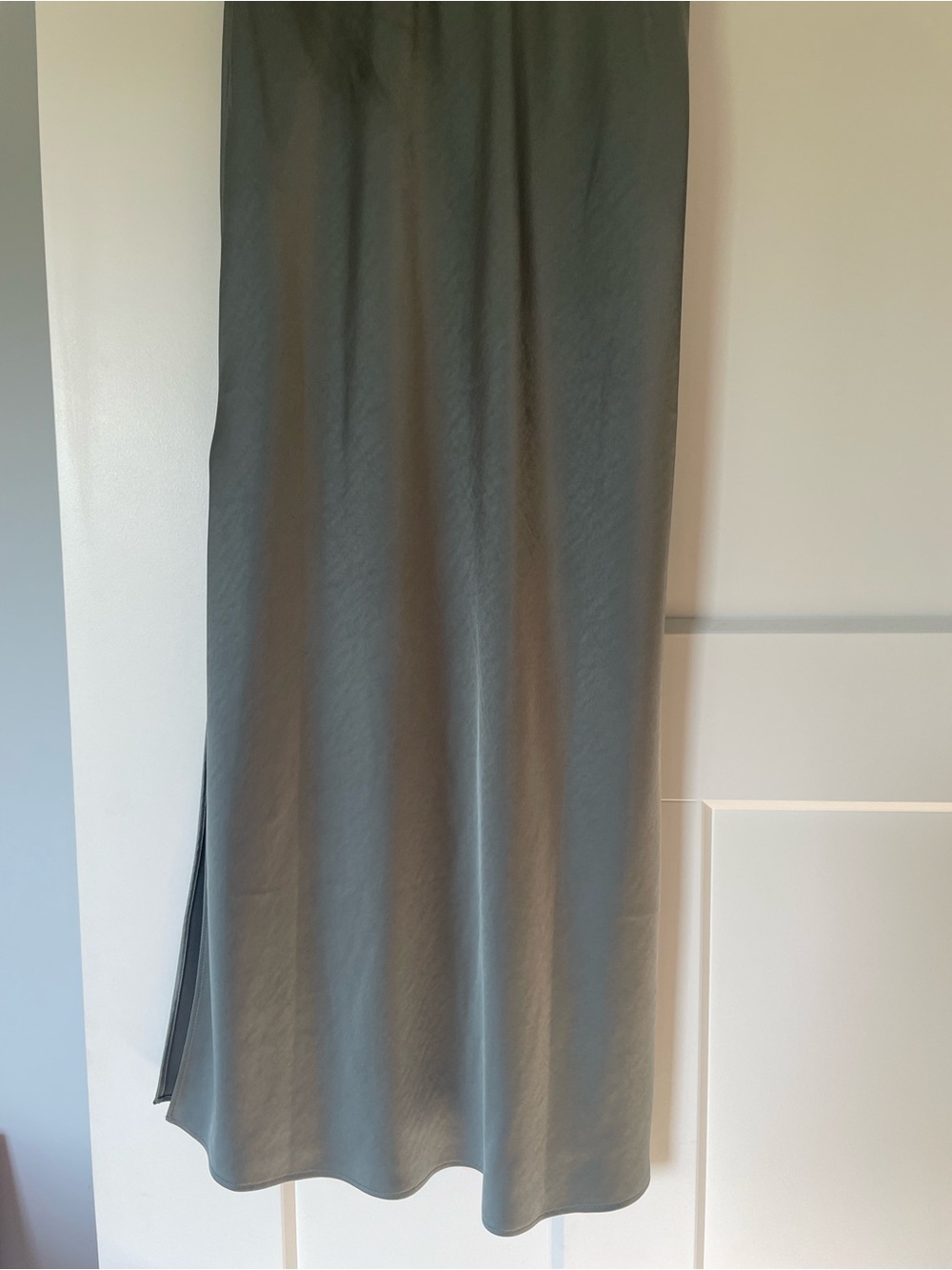 L'Academie Metallic Gray Satin Slip Midi Skirt - Picture 6 of 7